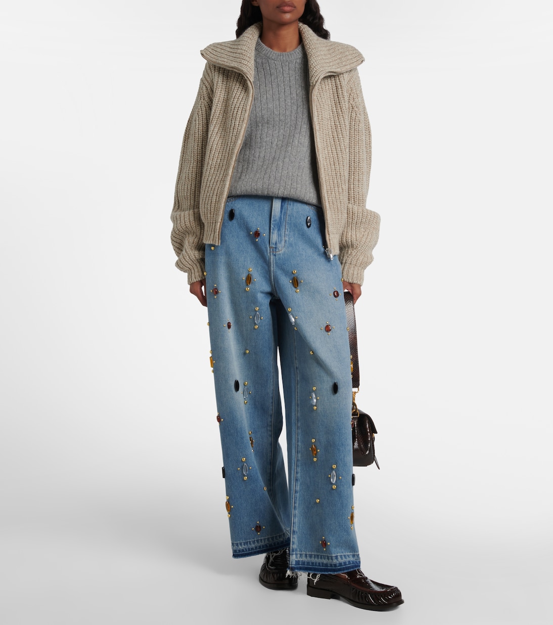 Embellished high-rise wide-leg jeans | Xu Zhi