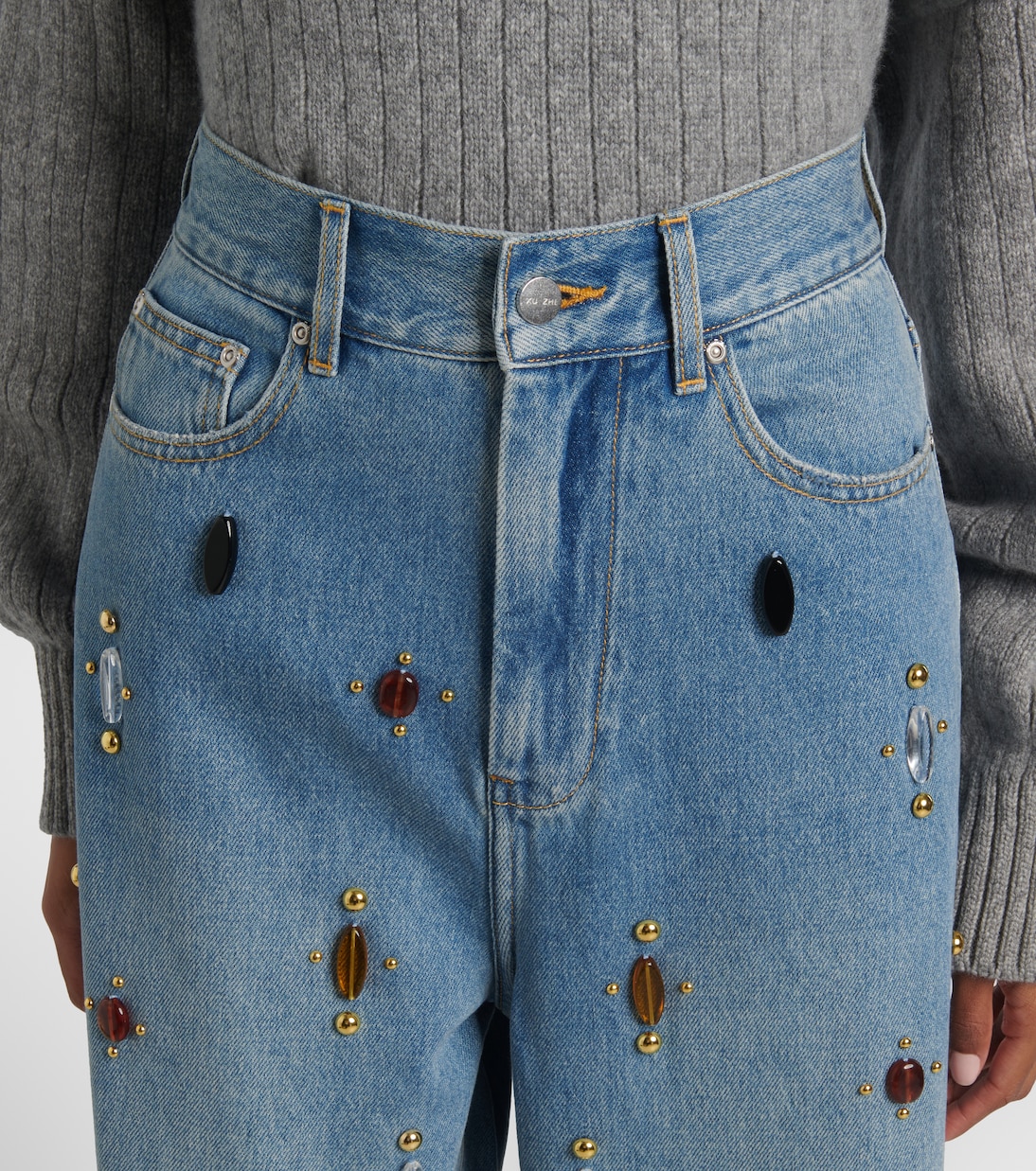 Embellished high-rise wide-leg jeans | Xu Zhi