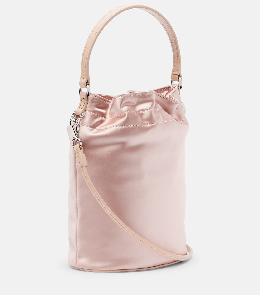 Lila leather-trimmed satin bucket bag | Staud