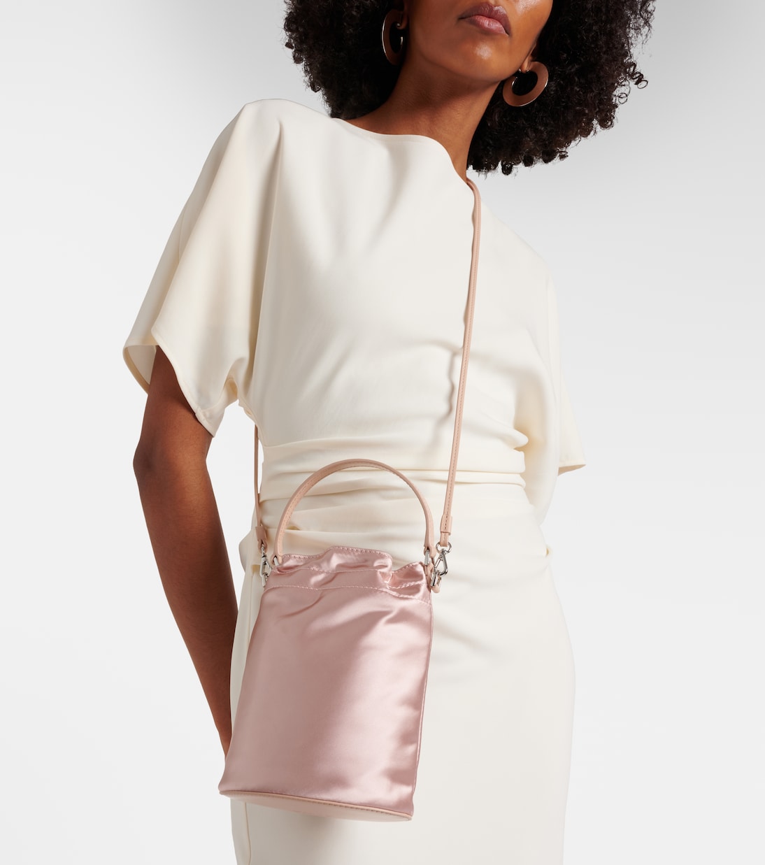 Lila leather-trimmed satin bucket bag | Staud