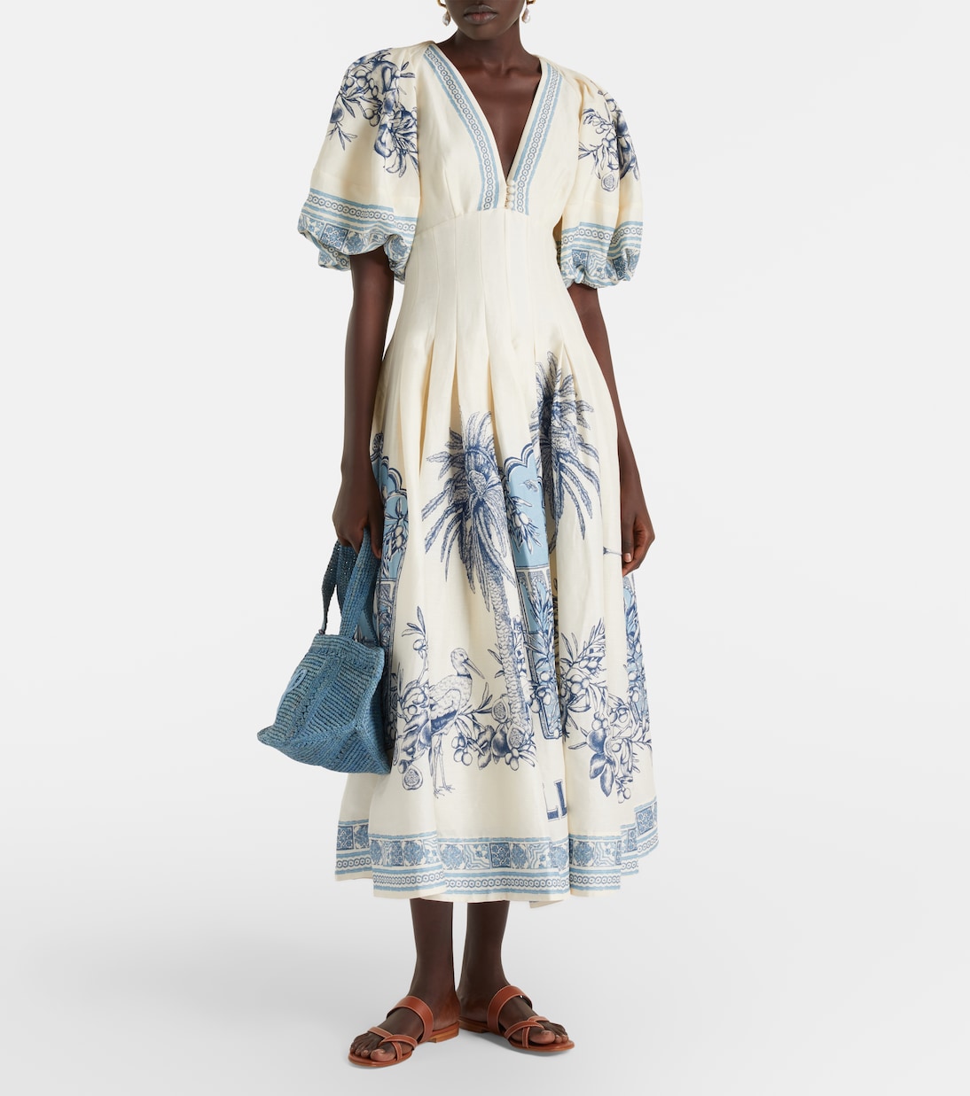 Vestido midi Villa Romantica en mezcla de lino | Alémais