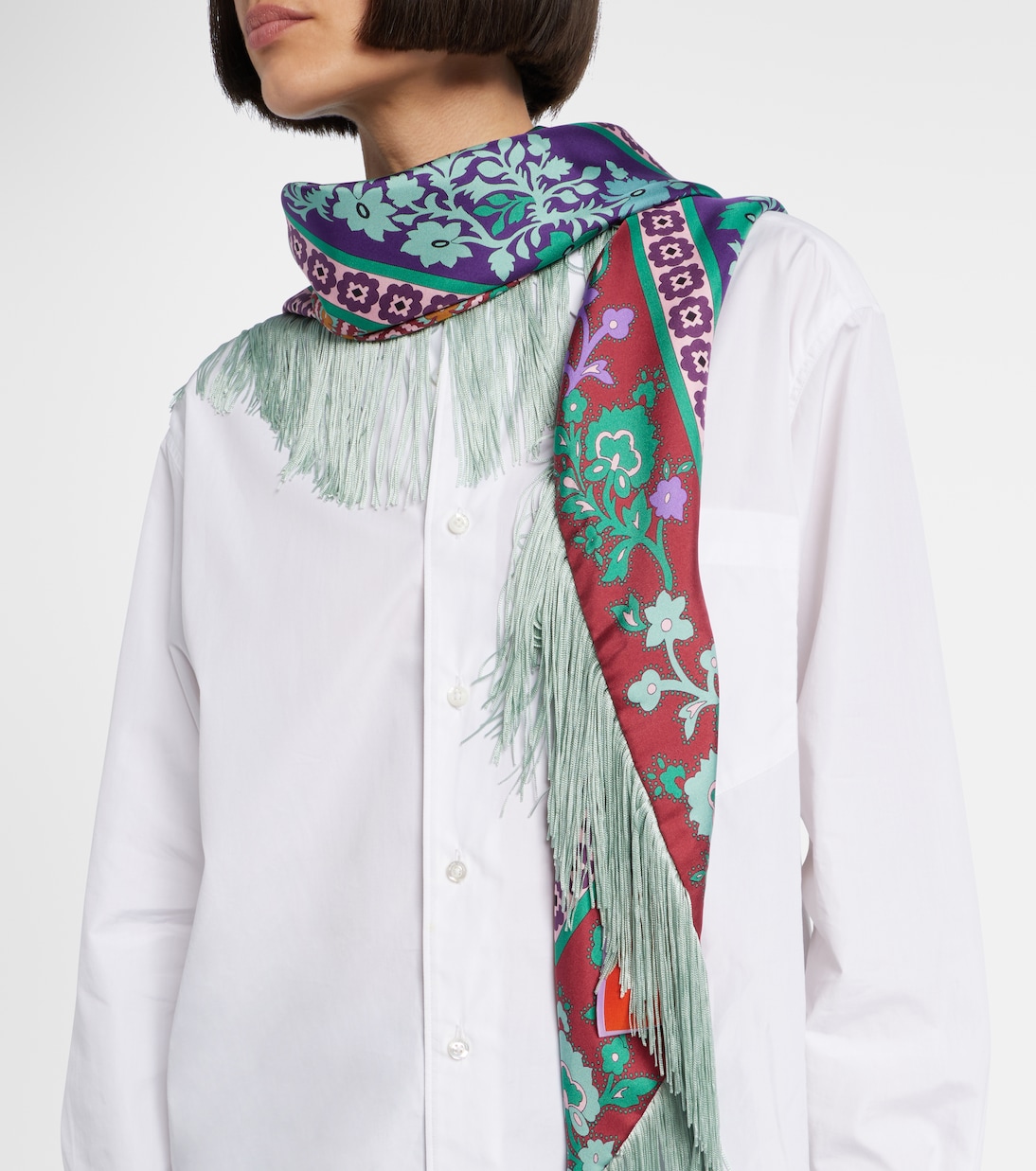 Fringed printed silk twill scarf | La DoubleJ