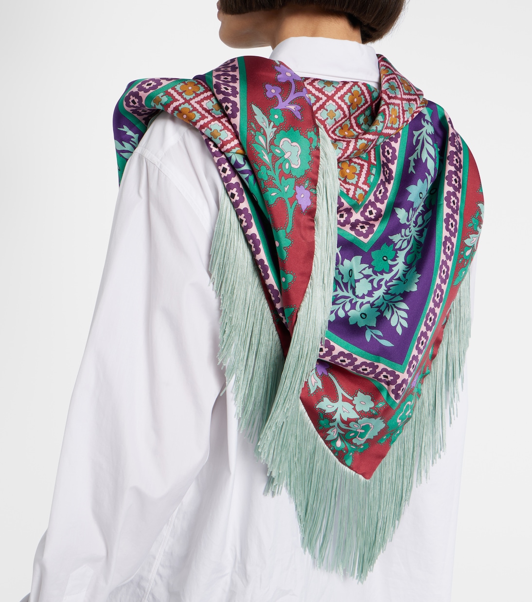 Fringed printed silk twill scarf | La DoubleJ