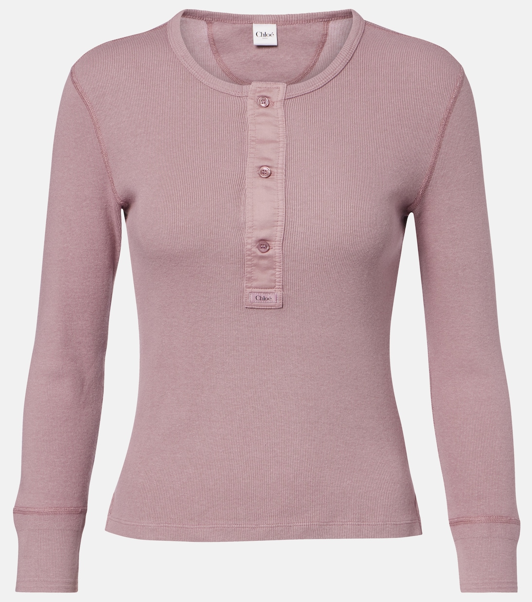 Camiseta con botones acanalada de algodón | Chloé