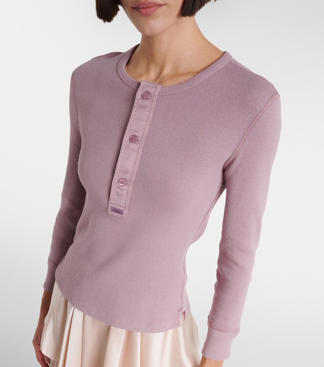 Camiseta con botones acanalada de algodón | Chloé