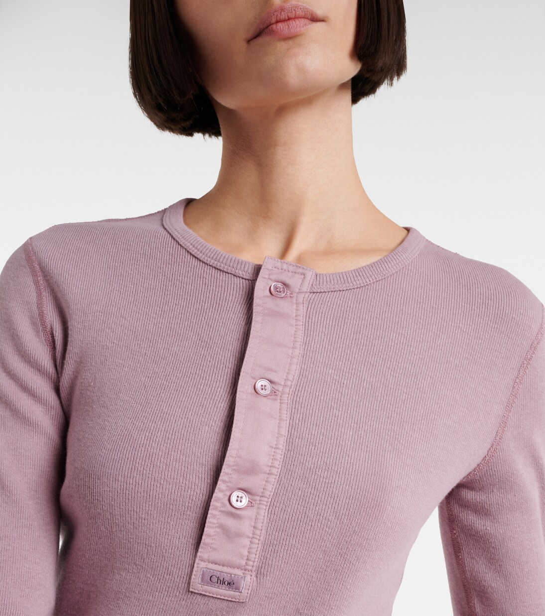 Camiseta con botones acanalada de algodón | Chloé