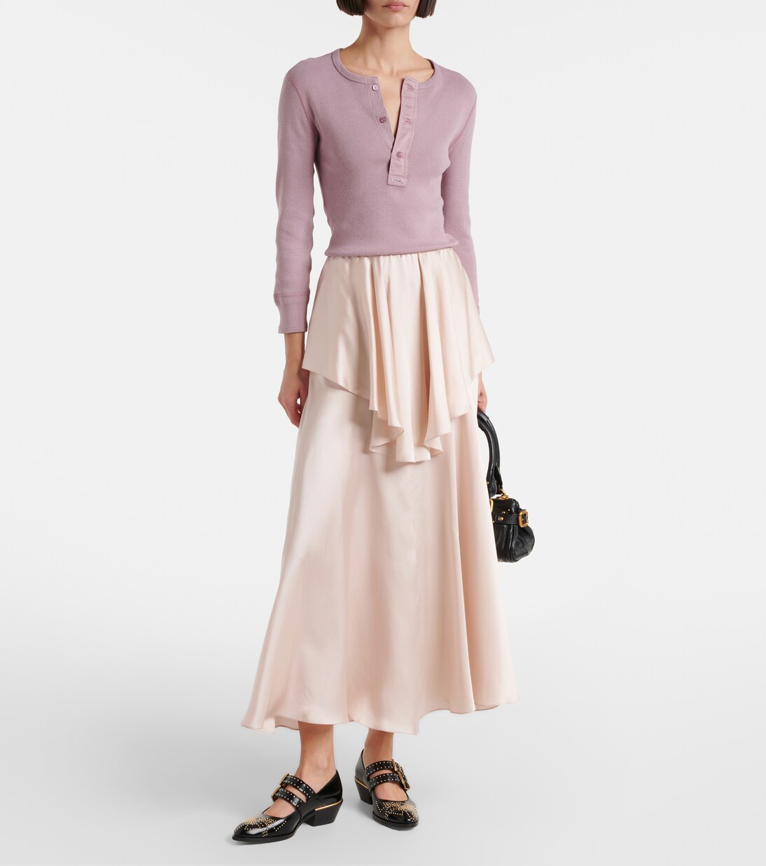 Camiseta con botones acanalada de algodón | Chloé