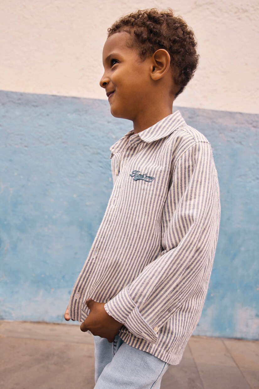 Chemise Nathan rayée en coton et lin | Bonton