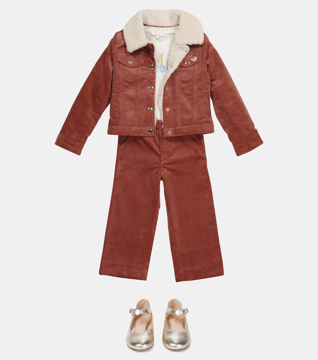 Pantalon droit en velours côtelé en coton extensible | Chloé Kids