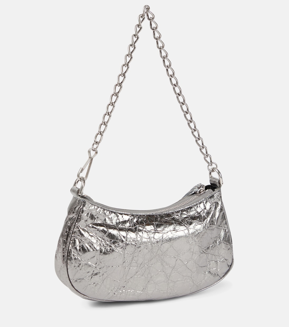 Silver leather shoulder bag discount