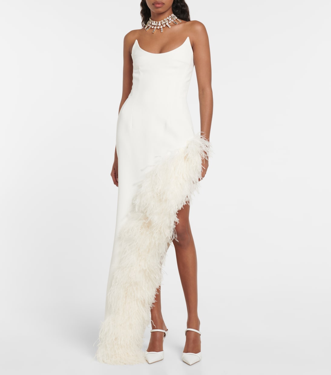 Feather-trimmed cady gown | David Koma
