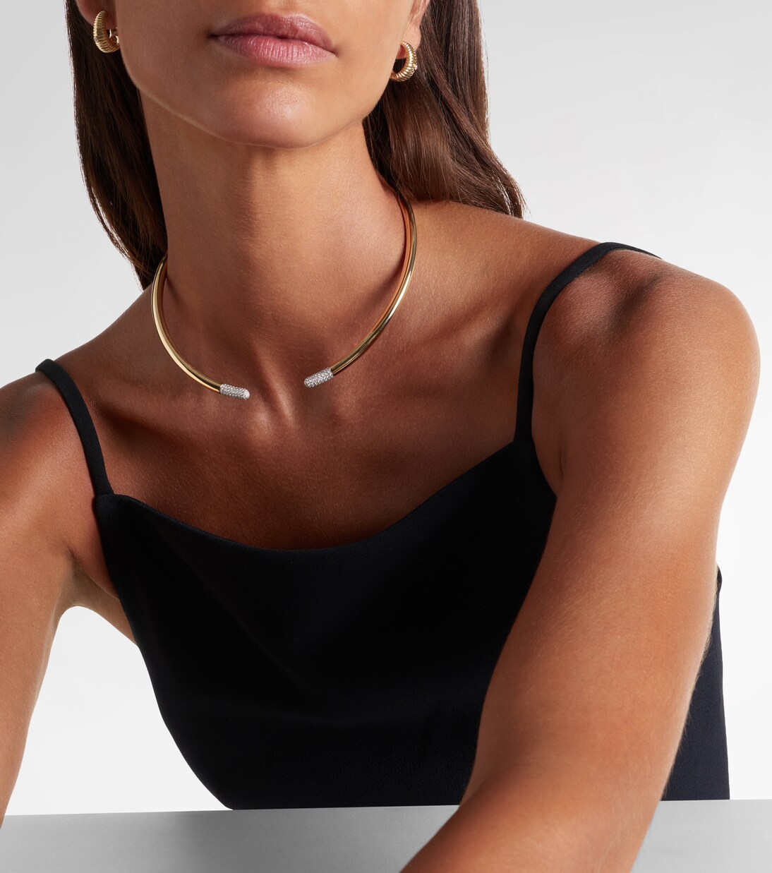 Tube 14kt gold necklace with diamonds | Rainbow K