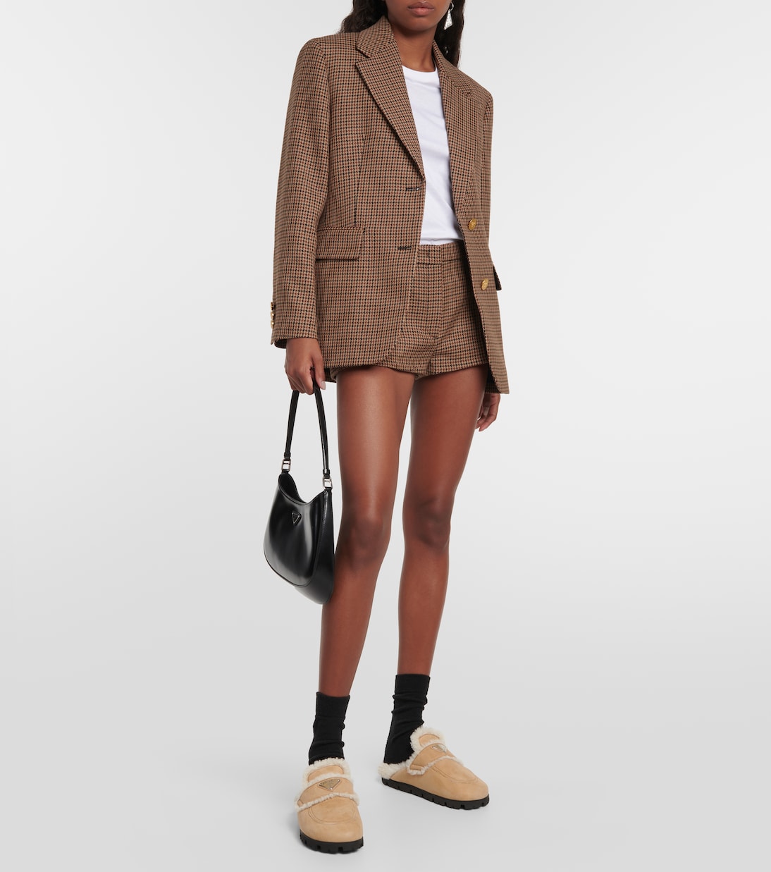 Faux shearling-lined suede slippers | Prada