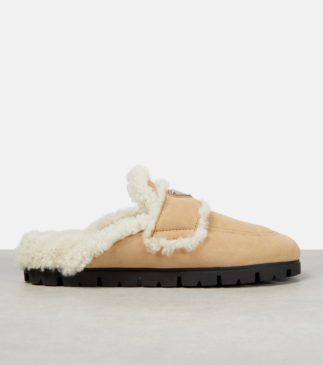 Faux shearling-lined suede slippers | Prada