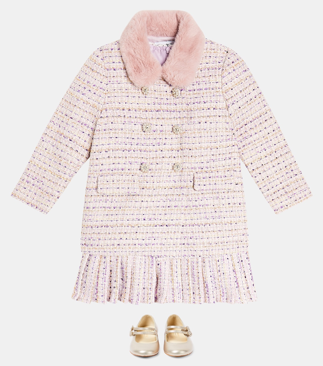 Kleid aus Bouclé mit Spitze | Self-Portrait Kids
