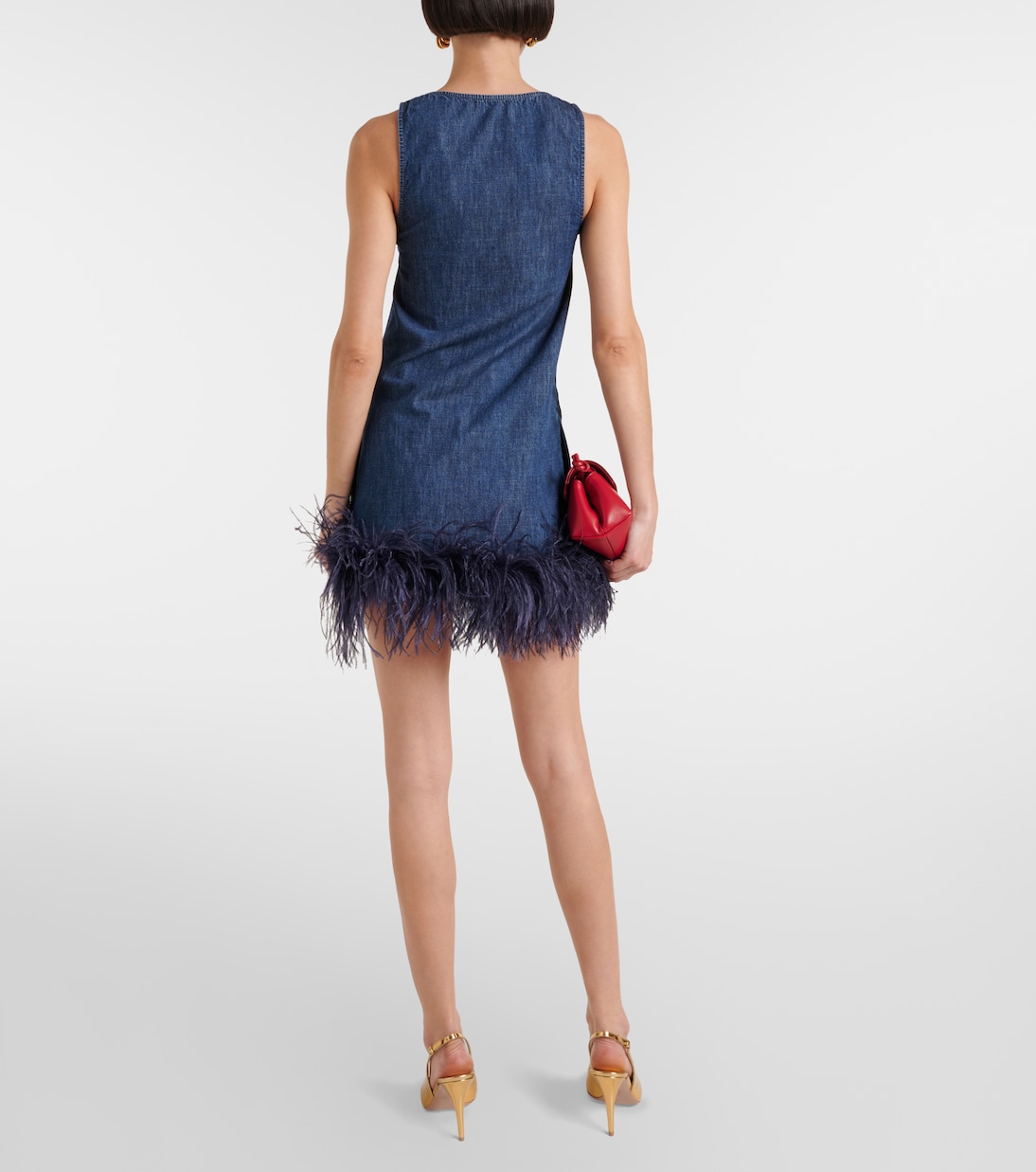 Minikleid VGold aus Denim mit Federn | Valentino