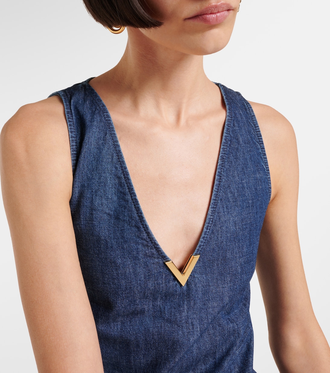 Minikleid VGold aus Denim mit Federn | Valentino