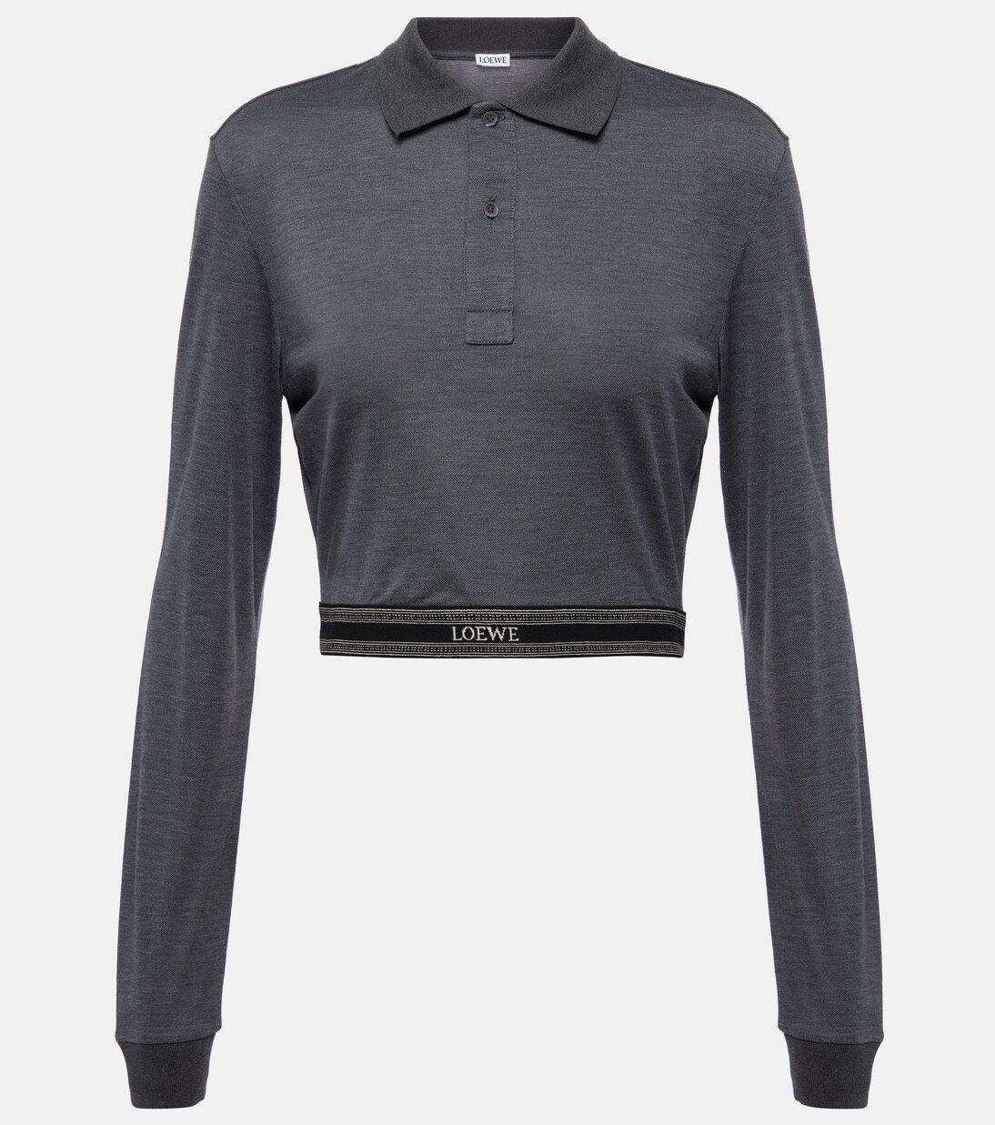 Cropped cotton polo sweater in grey - Loewe | Mytheresa Cropped cotton polo sweater in grey - Loewe | Mytheresa