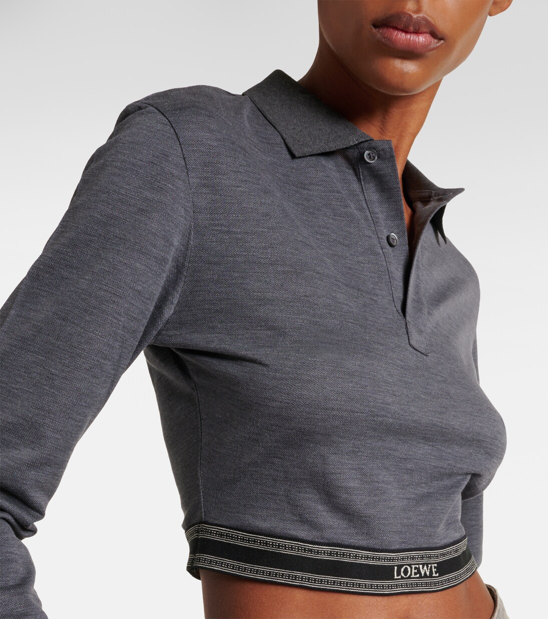 Cropped cotton polo sweater in grey - Loewe | Mytheresa Cropped cotton polo sweater in grey - Loewe | Mytheresa