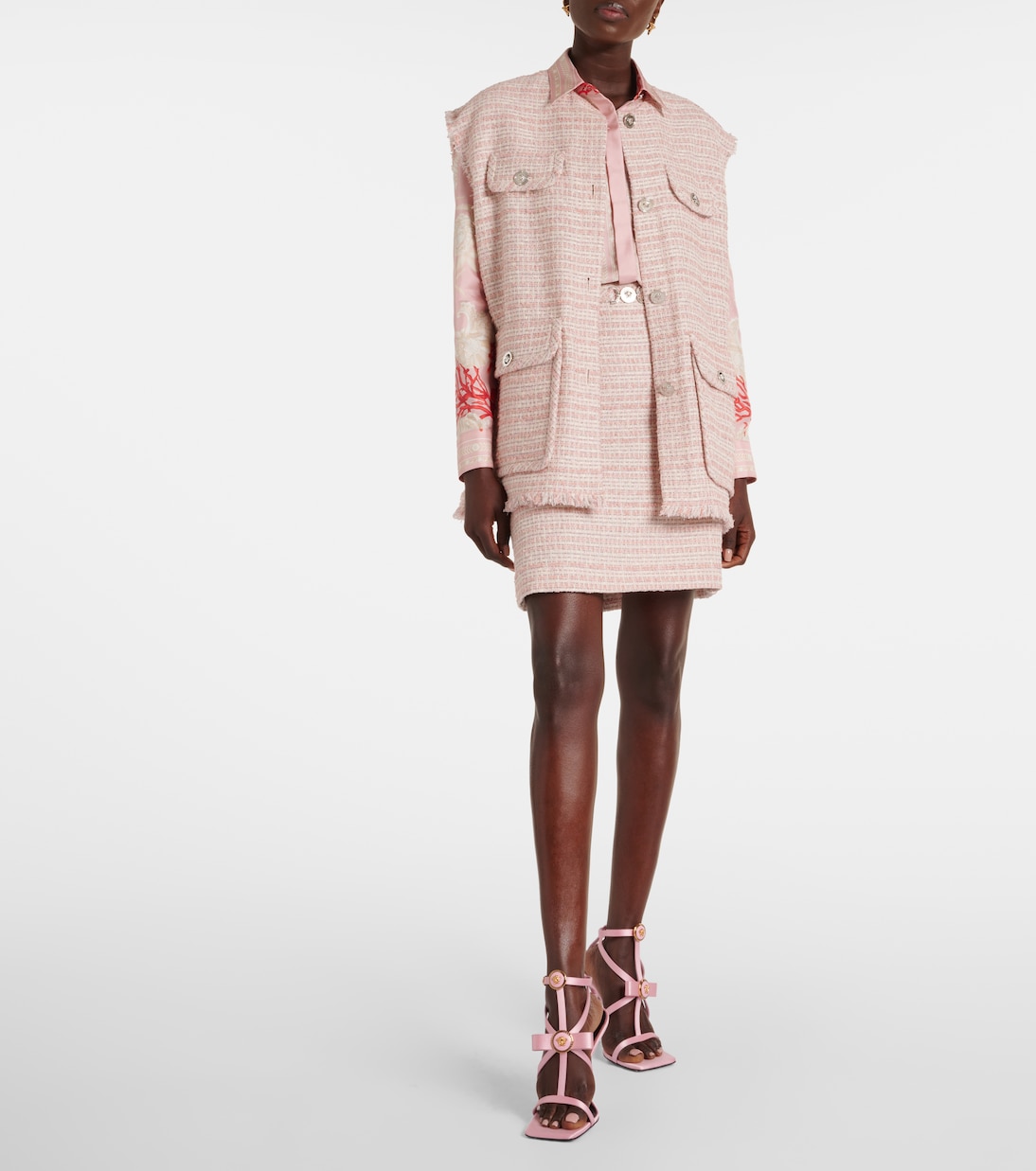 Mini-jupe en tweed de coton mélangé | Versace