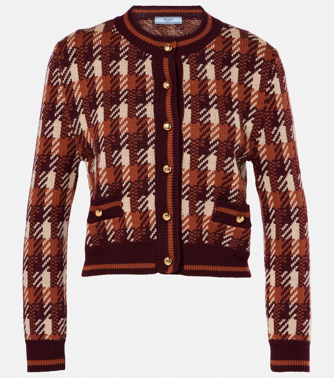 Cardigan in lana a quadri | Prada