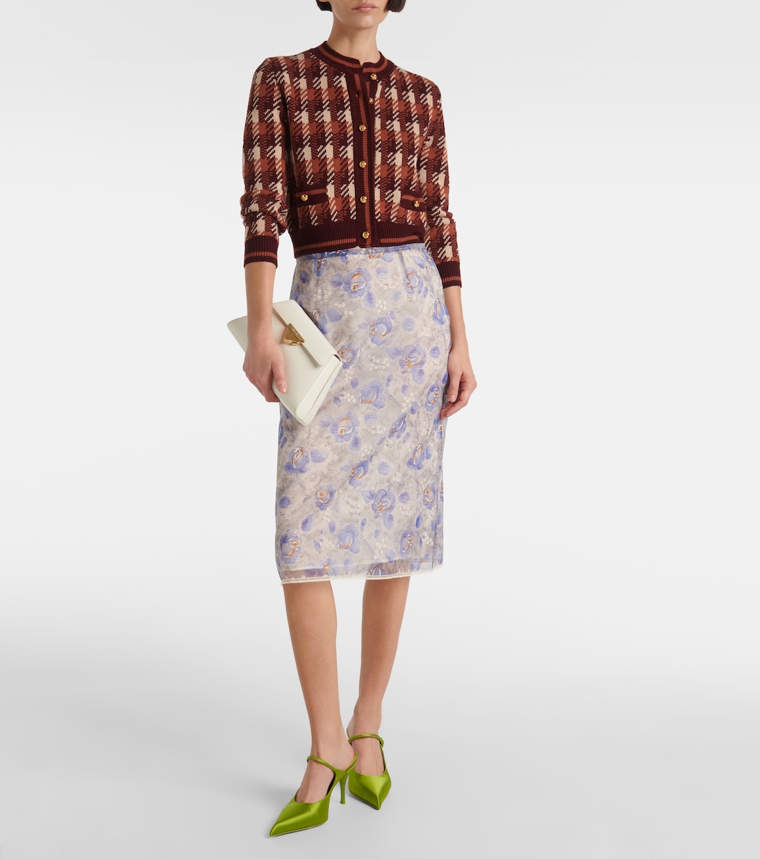 Cardigan in lana a quadri | Prada