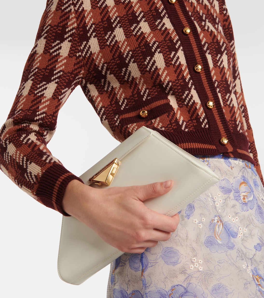 Cardigan in lana a quadri | Prada