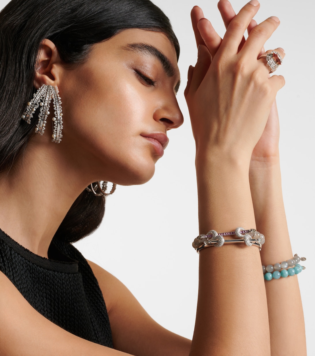 Bracciale Chakra in oro bianco 18kt con diamant e pietre preziose | Ananya