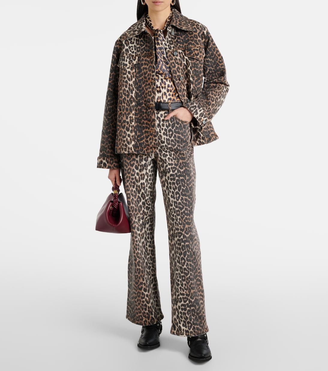Leopard-print halterneck satin top | Ganni