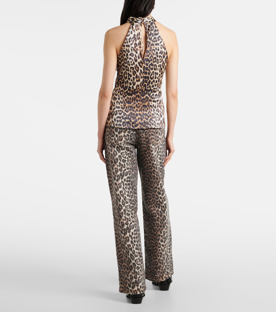 Leopard-print halterneck satin top | Ganni