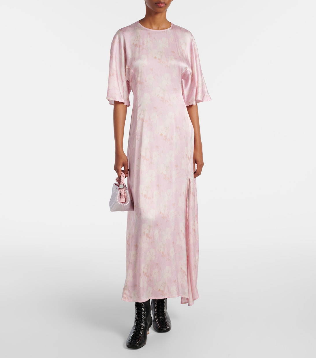 Robe longue en satin à fleurs | Ganni