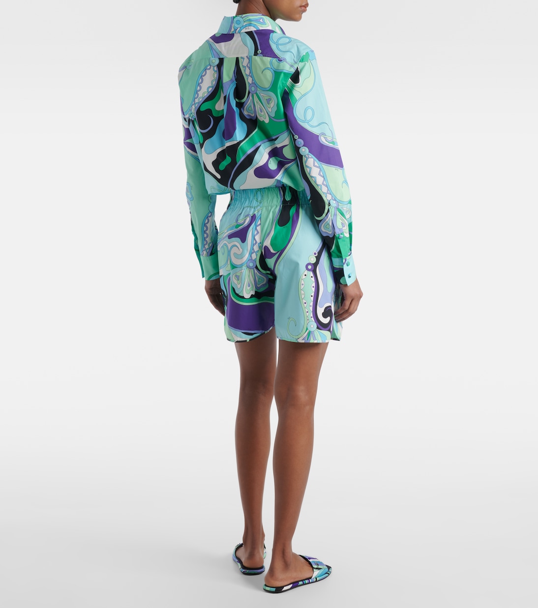 Orchidee printed cotton high-rise shorts | Pucci