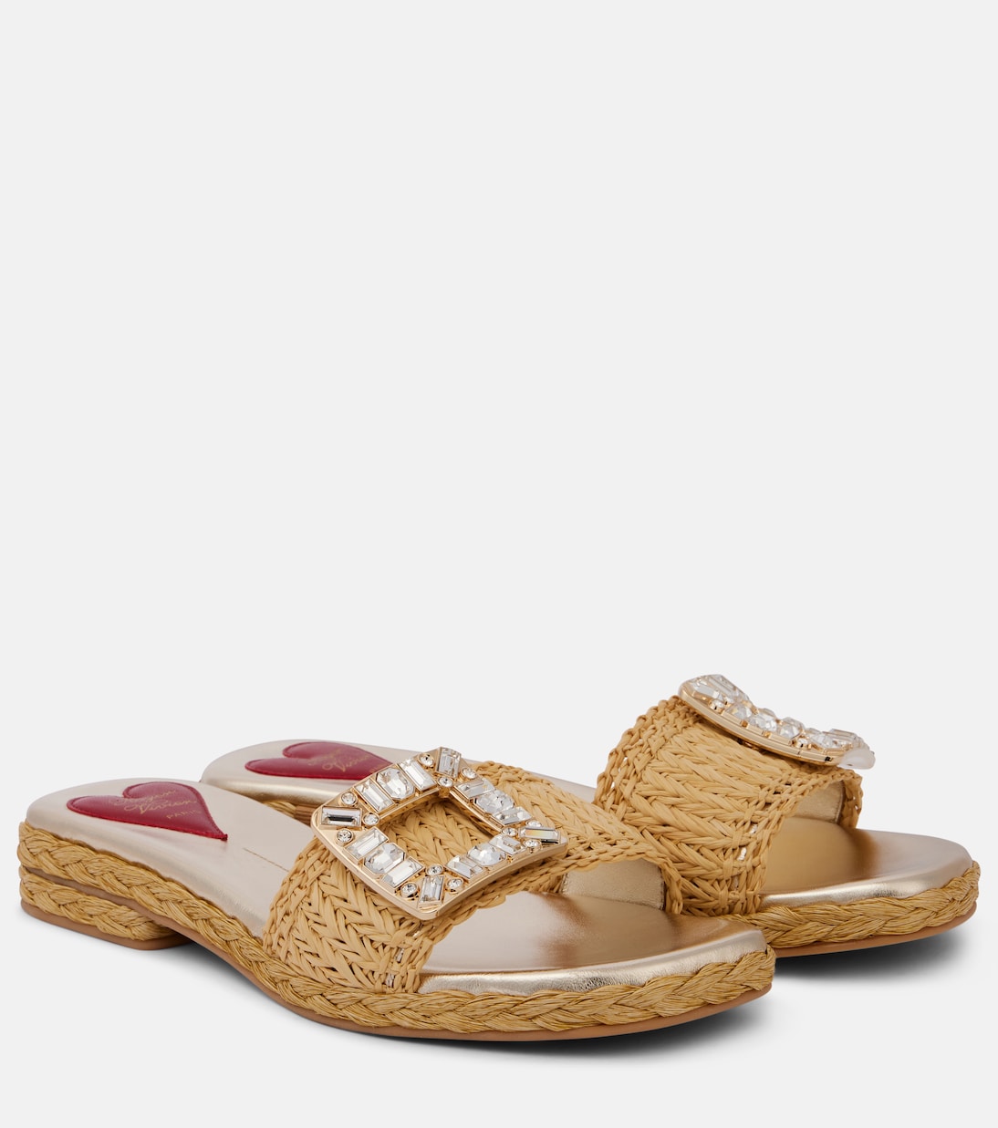 Mules en raphia à cristaux | Roger Vivier