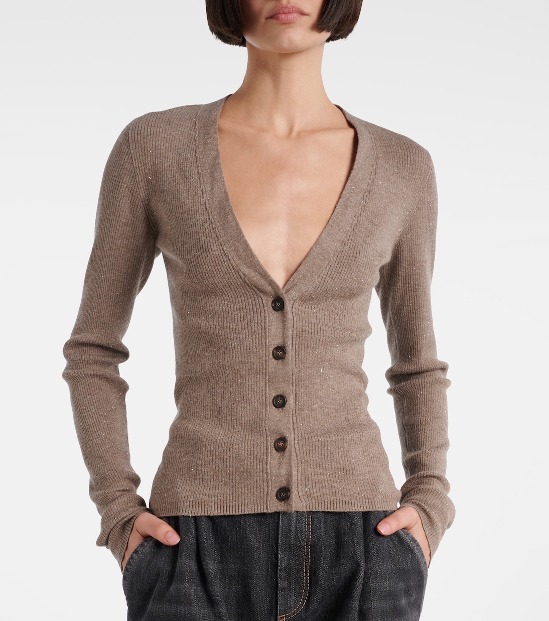 Cardigan in maglia a coste  | Brunello Cucinelli