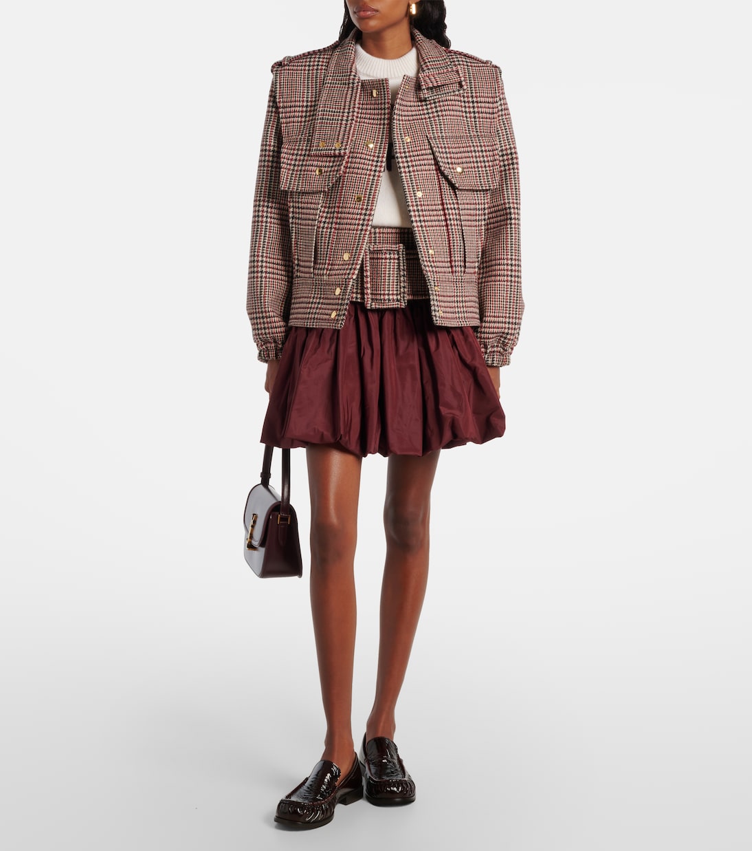 Checked ruched virgin wool miniskirt | Patou