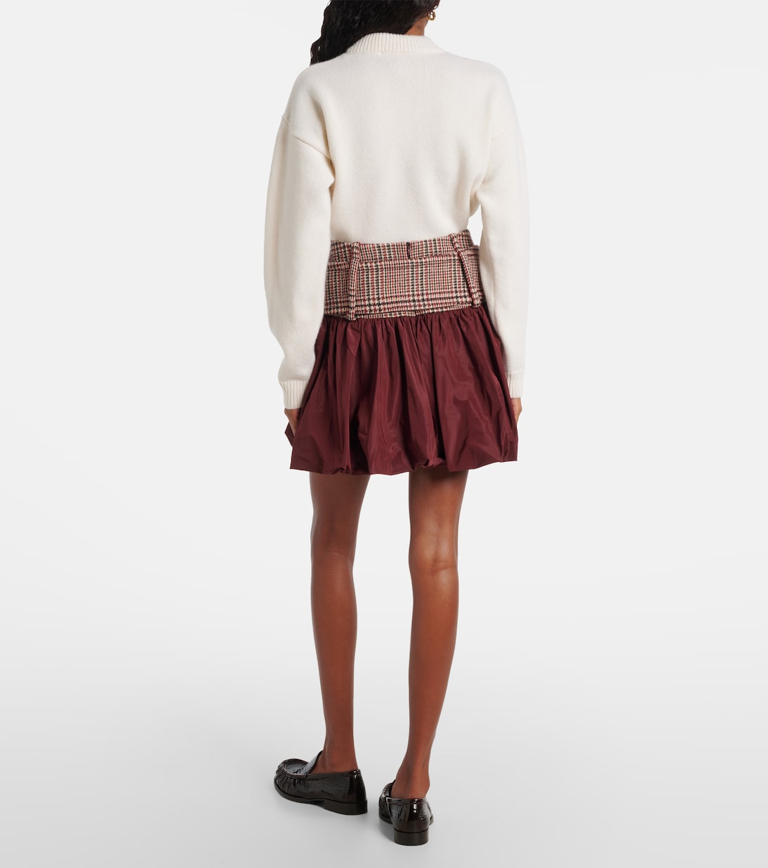 Checked ruched virgin wool miniskirt | Patou