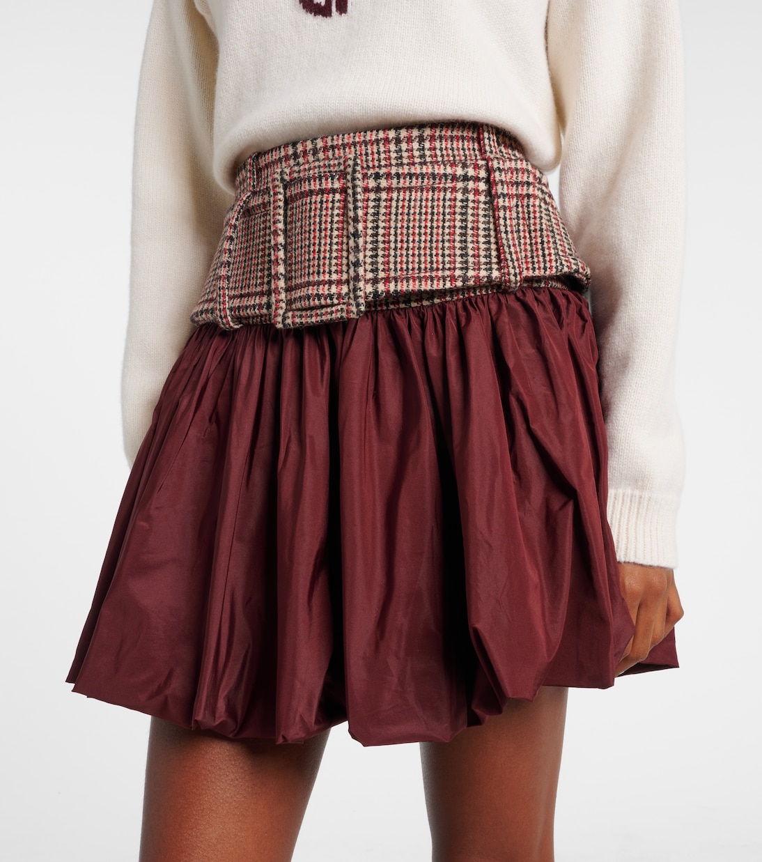 Checked ruched virgin wool miniskirt | Patou