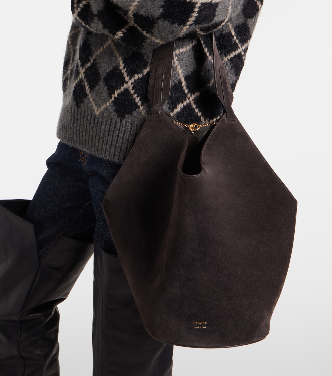Bucket Bag Lotus Small aus Veloursleder | Khaite