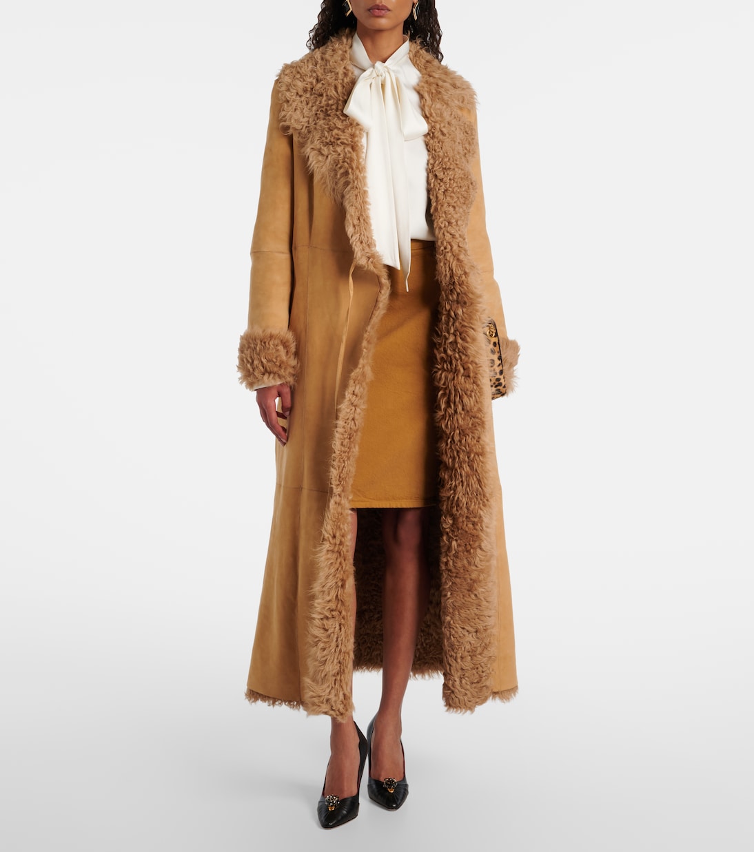 Joni shearling-lined suede wrap coat | Nour Hammour