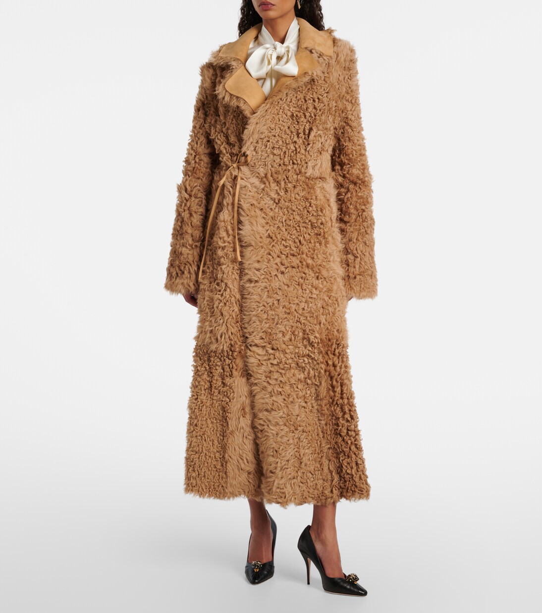 Joni shearling-lined suede wrap coat | Nour Hammour