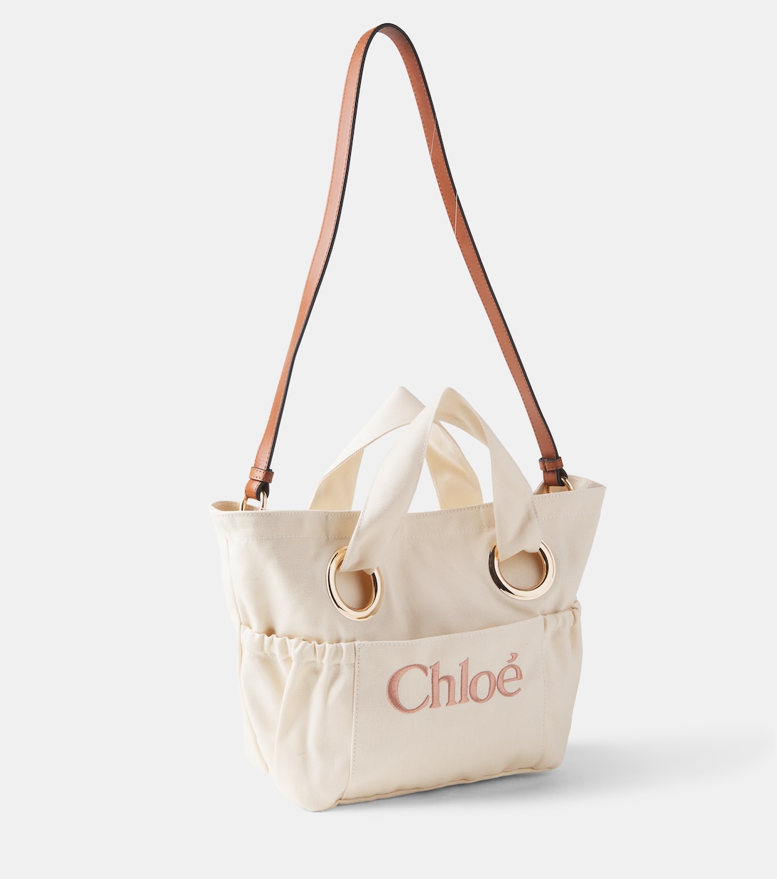 Cabas en toile et cuir à logo | Chloé Kids