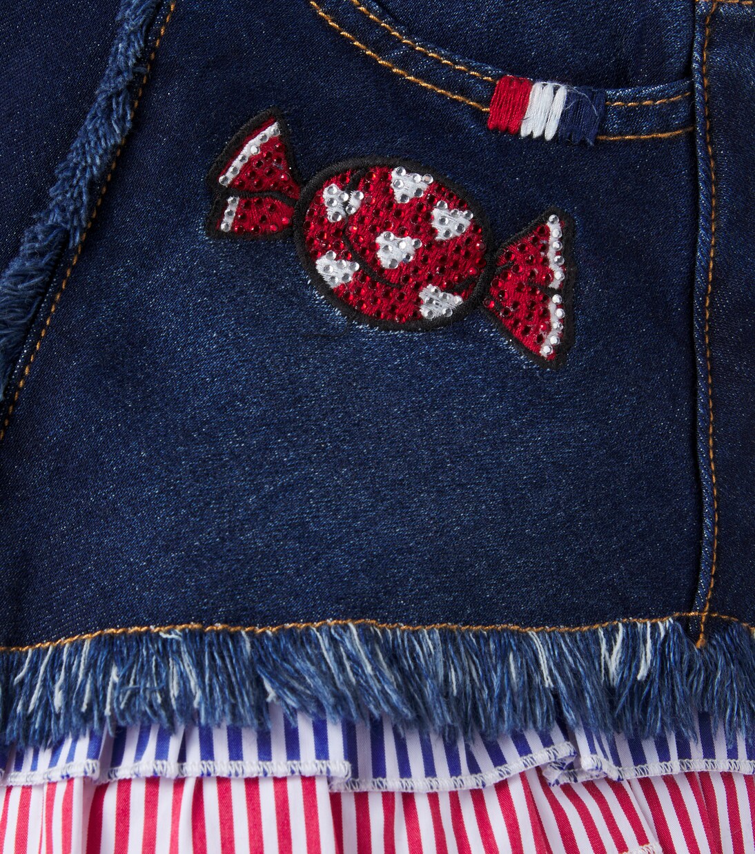 Embellished fringed denim shorts  | Monnalisa