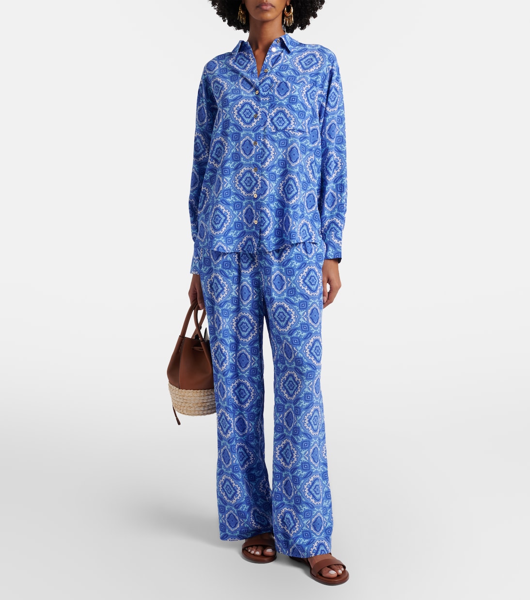 بنطلون واسع من الحرير بطبعات Mykonos | Heidi Klein