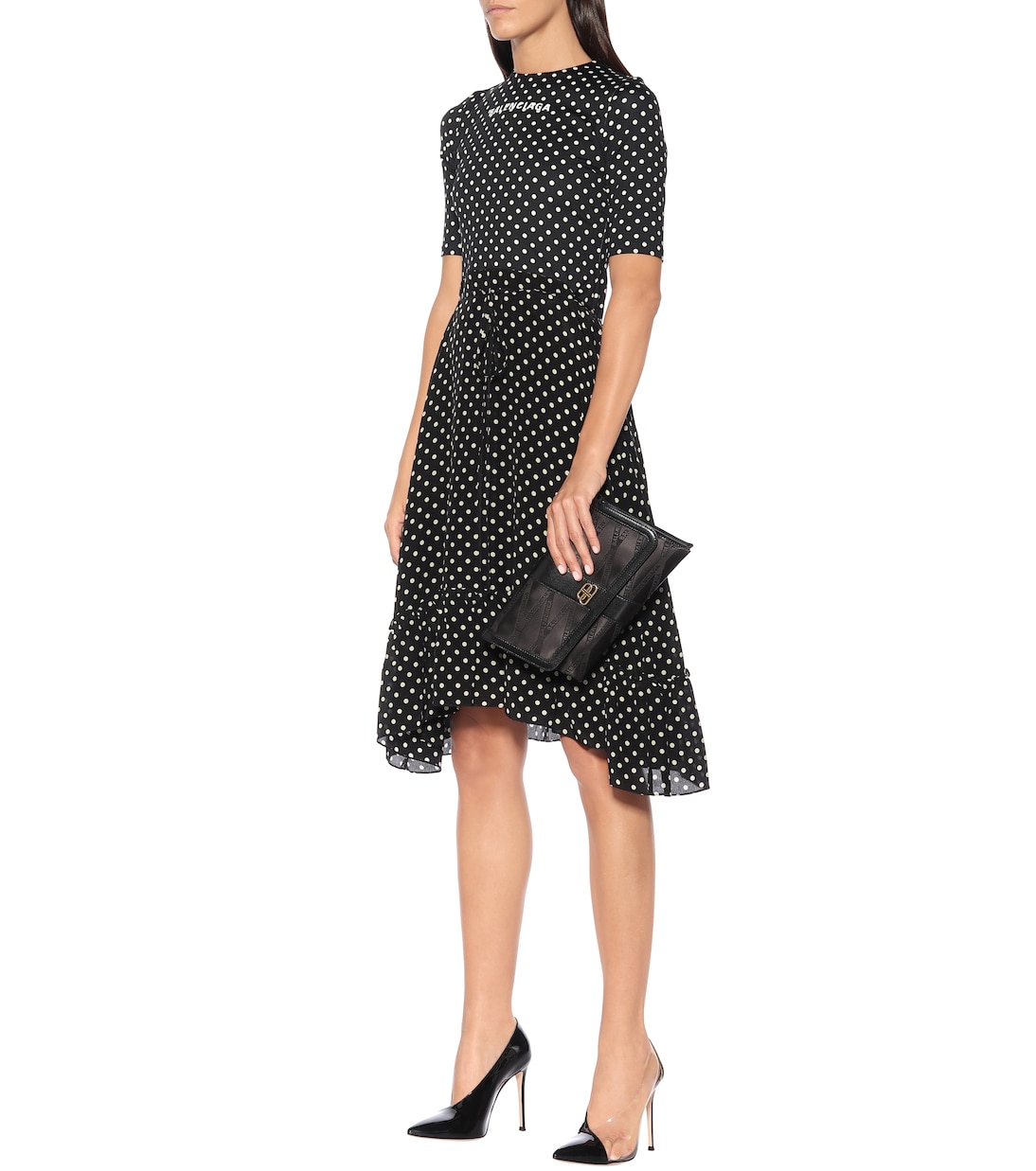 Crêpe polka-dot midi dress | Balenciaga