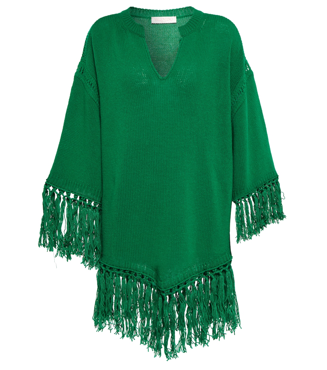 Poncho in lana vergine con frange | Valentino