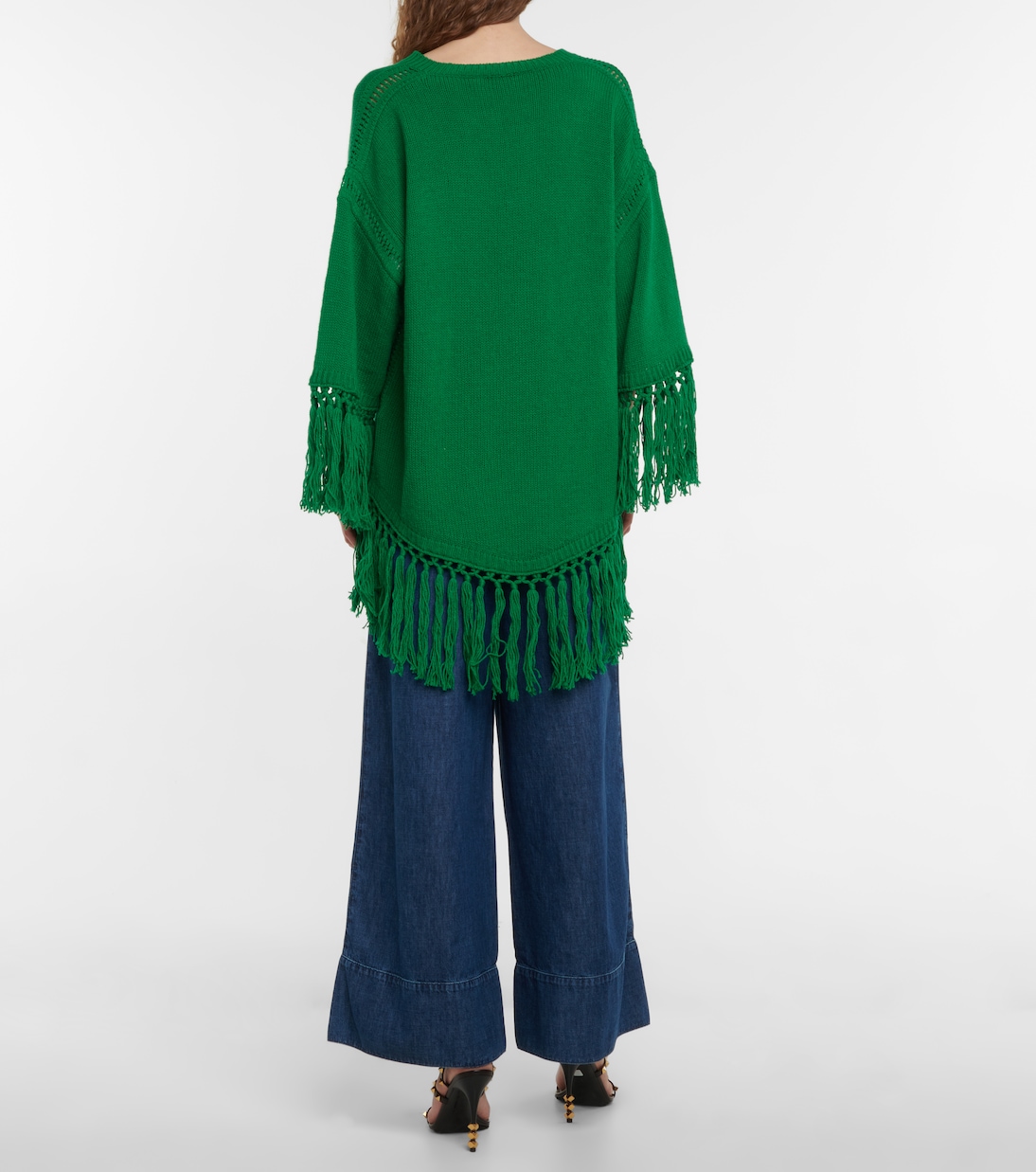Poncho in lana vergine con frange | Valentino