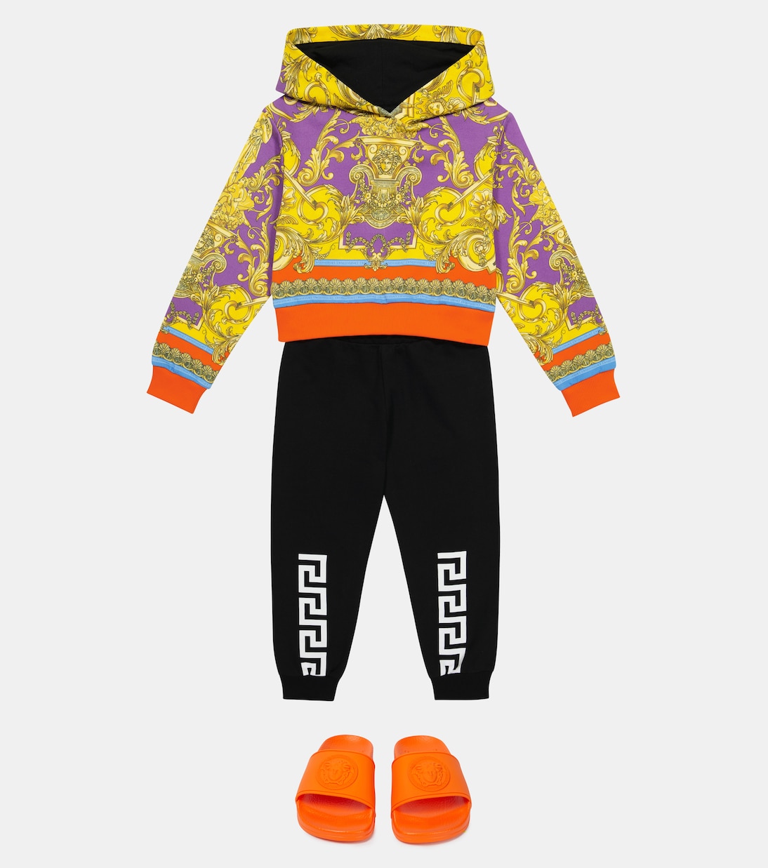 Felpa in cotone con cappuccio e stampa Barocco | Versace Kids