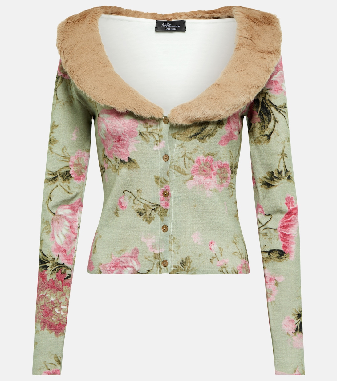 Faux fur-trimmed floral cardigan | Blumarine