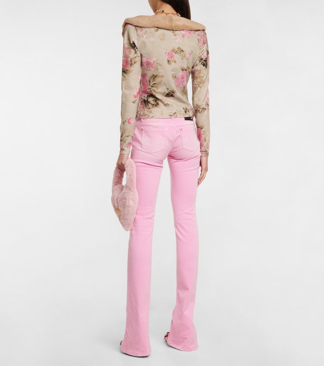 Faux fur-trimmed floral cardigan | Blumarine
