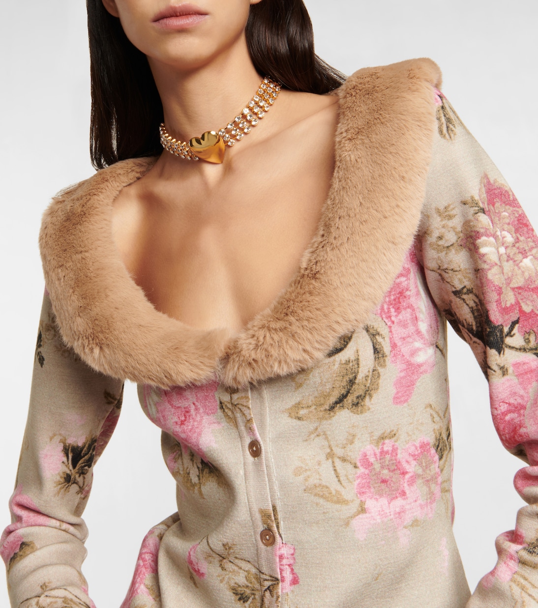 Faux fur-trimmed floral cardigan | Blumarine